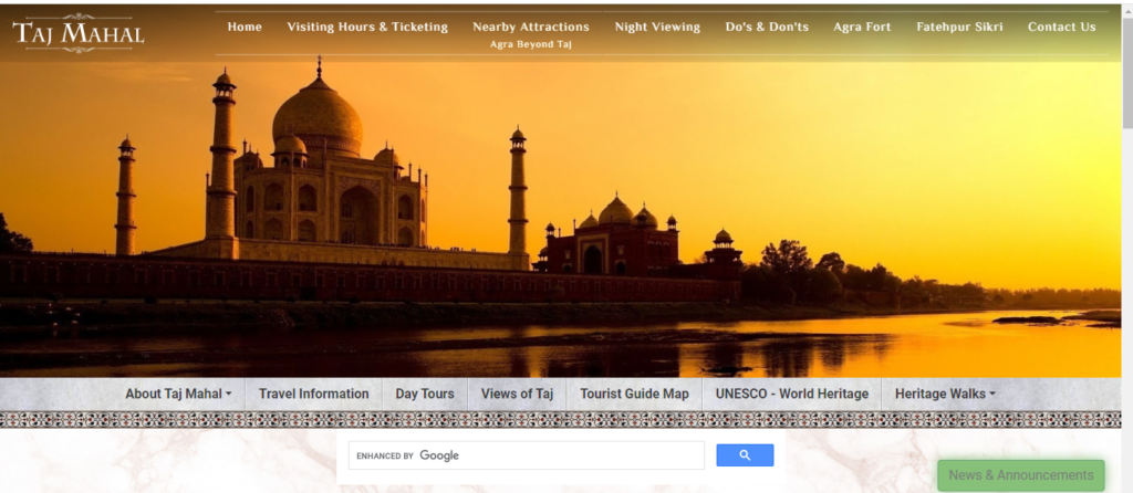 Taj mahal Entry Ticket official website 